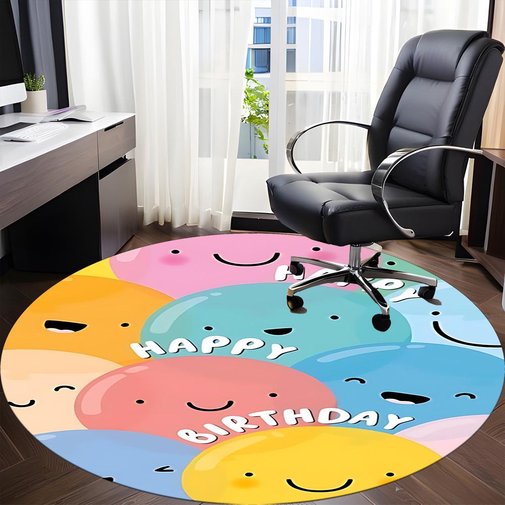 1pc Happy Birthday Office Round Area Rug, Indoor Mat Suitable ForOffice, Under Office Chairs Bedroom Living Room Home Decor, Room Deco D024