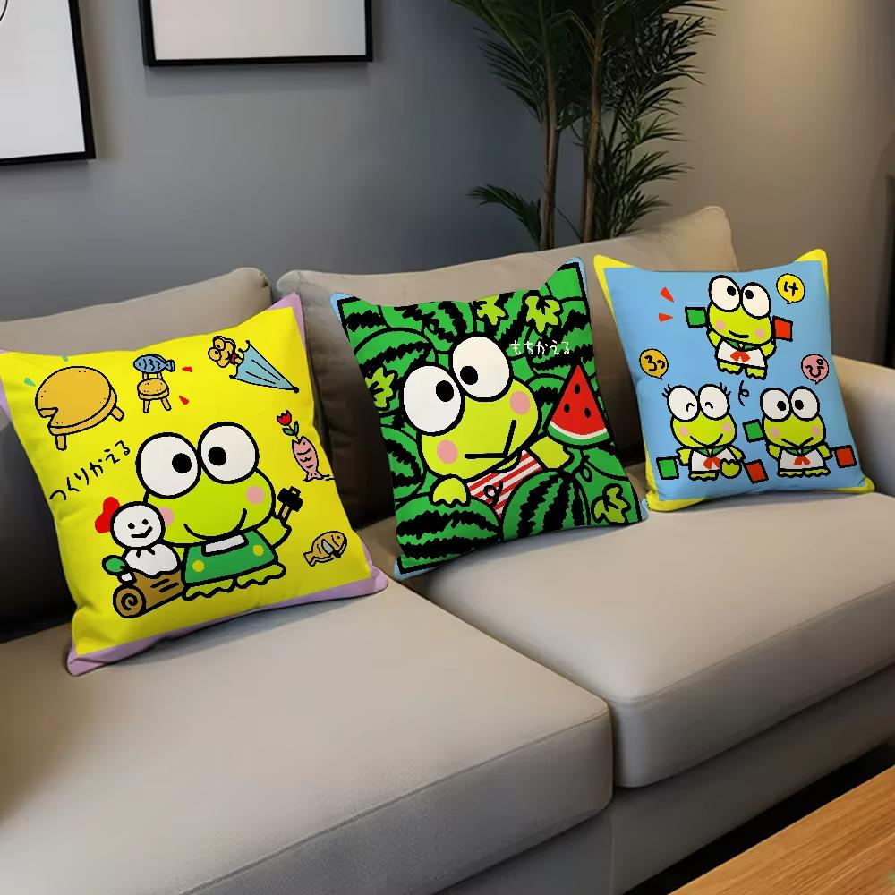 Sanrio Cartoon Big Eyed Frog Pillowcase Decoration Home Doublesided Printed Square Pillow Living Room Decoration Pillowcase Gif