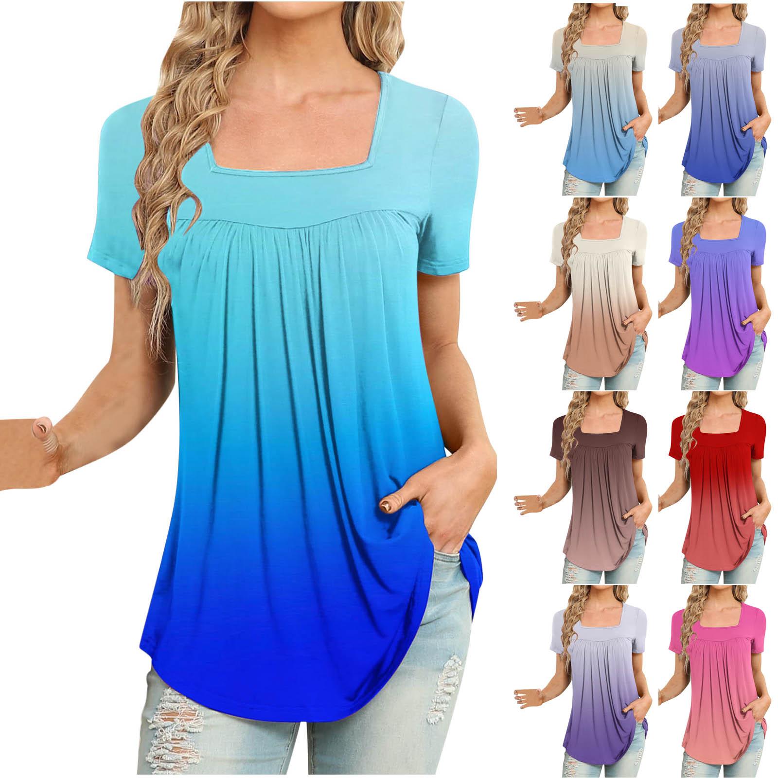 

Жіноча модна повсякденна вільна футболка з V-подібним вирізом і короткими рукавами L синій