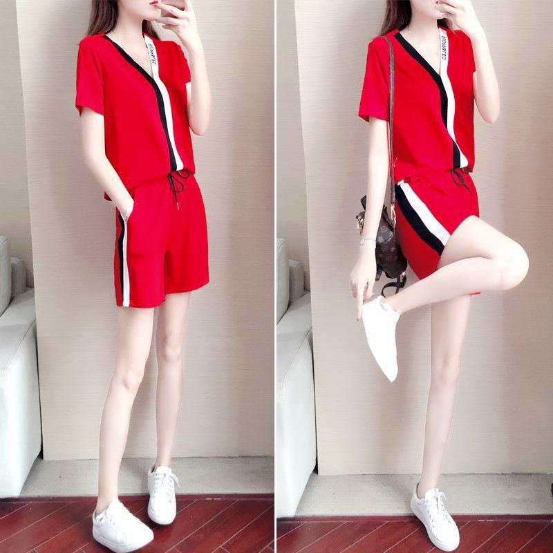 Shorts Casual Suit for Women Summer Fashion Korean Style Loose Slim Collar Fashionable Sports Two-piece Set