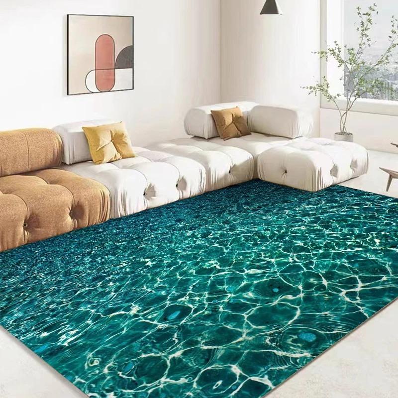 Large Modern Water Texture Area Rugs Pebble Stream Ocean Wave Design for Living Room Bedroom Home Decor