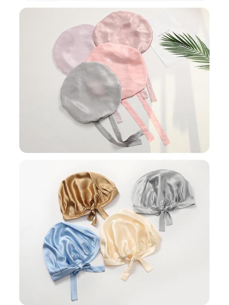 Silk Nightcap for Women's Hair Care - Adjustable, No-Mark Mulberry Silk Shower & Home Cap