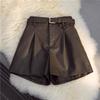 Women's High Waist PU Leather Shorts Wide Leg Loose Fit Casual Mini Boots Pants