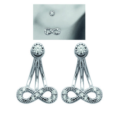 [M7633] - Silver-white 'Infini' Silver Lobe Contour Earrings (rhodium-plated) - 15x15 Mm