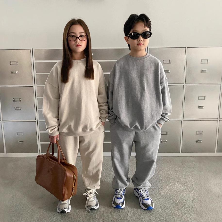 

Spring & Fall Children s Cotton Hoodie Set: Unisex, Round Neck, Long Sleeve, Loose Fit, Two-Piece 130cm