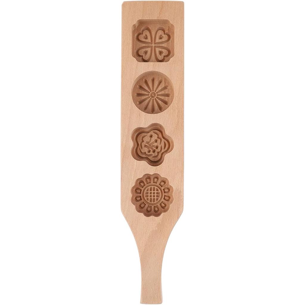Wooden 4 Flower Pattern DIY Handmade Press Food Pastry Biscuit Cookie Pumpkin Pie Baking Tool for Home Bakery Dessert Shop(Pattern Two)
