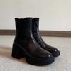 Spring and Autumn Women's Thick Bottom Ankle Boots Fashion Side Zipper Short Boots Women's Elegant Square High Heels