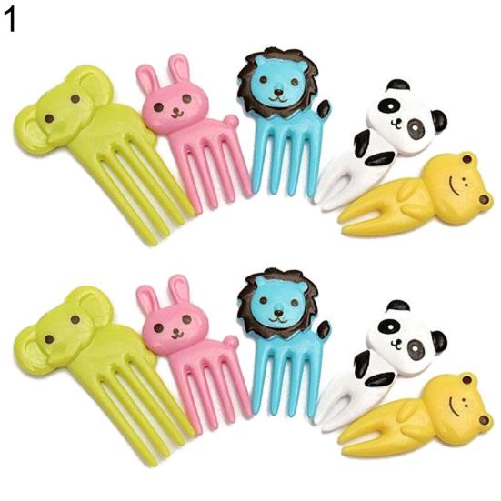 10 Pcs Kid Child Cartoon Animal Food Fruit Pick Fork Bento Lunch Box Decor Parts