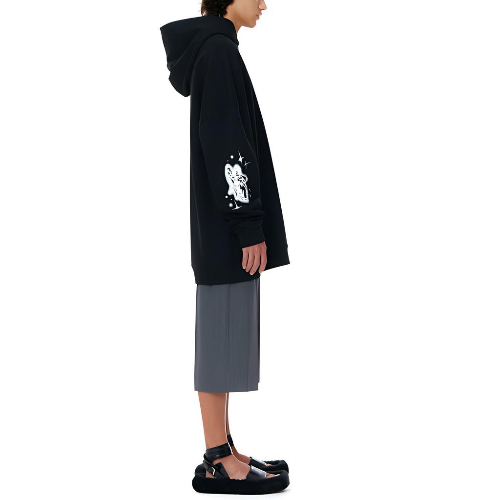 WE11DONE Felpa con cappuccio tinta unita da uomo e donna, decorazione spray angelo sul bordo delle maniche, SS22, Nero WD-TH1-22-574-U-BK