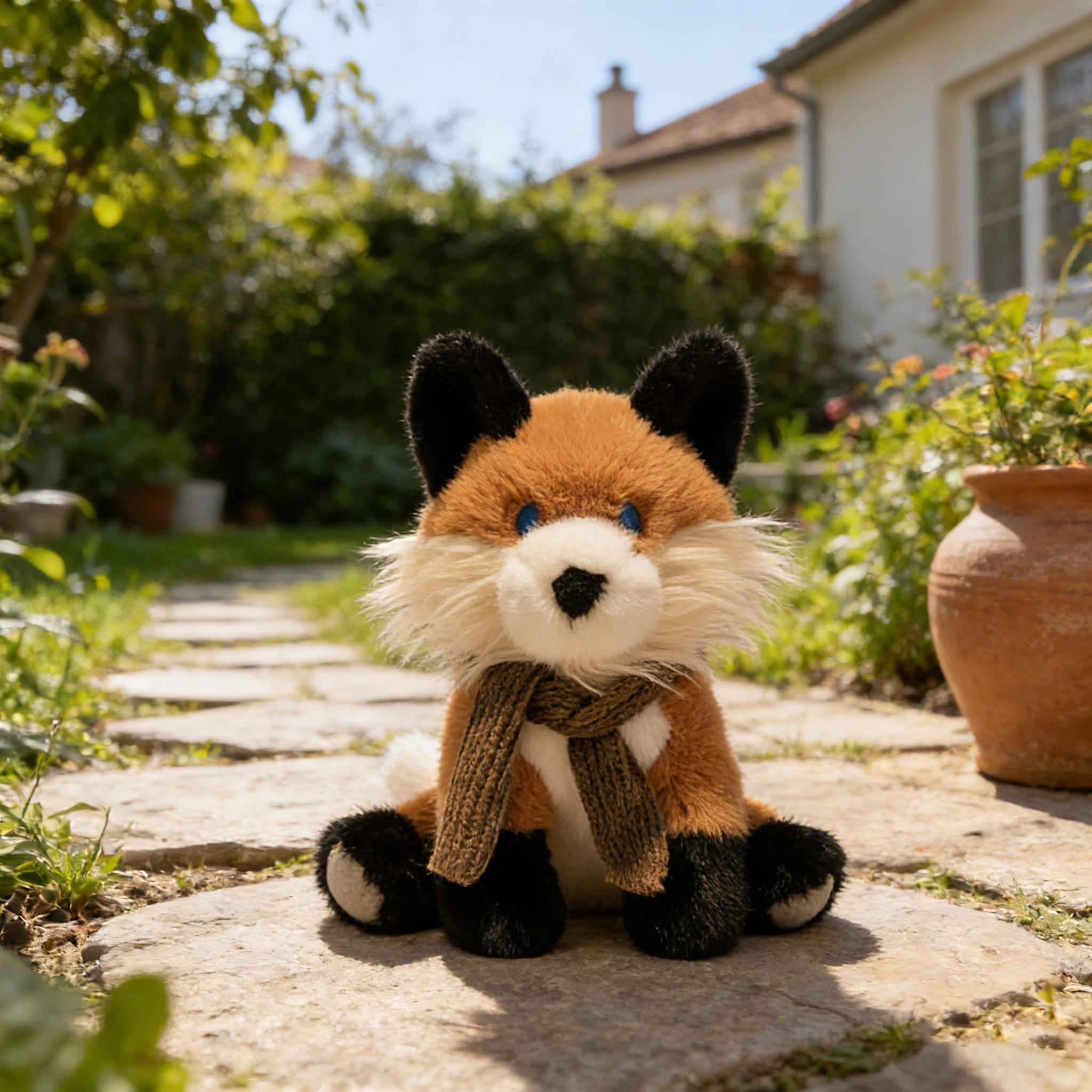 

Embroidered eye scarf Fox Plushie Stuffed Wild Animals Lifelike Doll Home Decor Toys Simulated Fox Doll Kids Birthday Xmas Gift 30cm