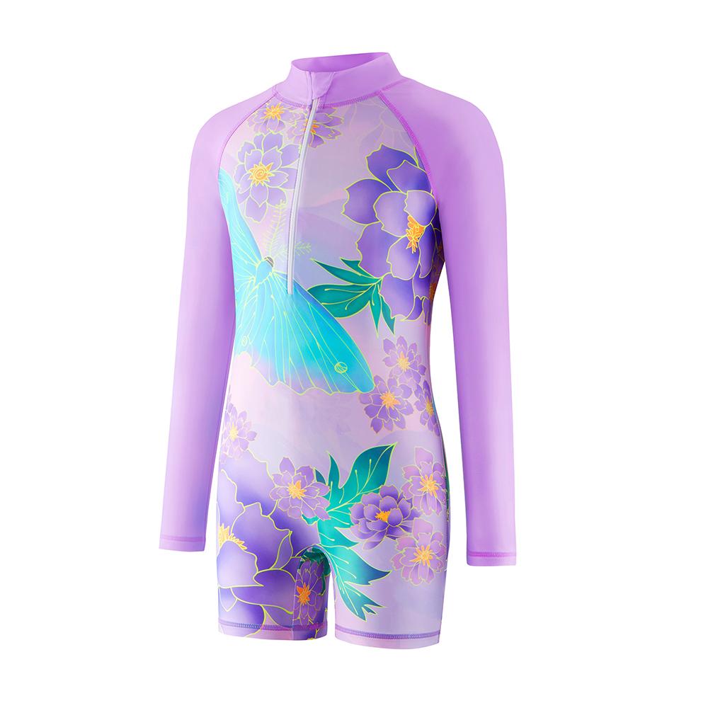 KIds Girls One-Piece Swimsuit Children's Outfits Girls Long-Sleeved Summer Swimwear Beach Rash Guard Shorts Swimming Suit 3-12Y