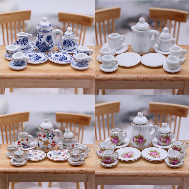 15 Pezzi 1:12 Tazzine da Tè in Porcellana in Miniatura Set Stoviglie Floreali Arredamento Casa delle Bambole Cucina Giocattoli Per Bambini Tazzine Casa delle Bambole