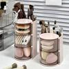 Rotating Dustproof Makeup Organizer: Puff Storage Box & Desktop Rack for Brushes, Lipsticks, and Cushion.