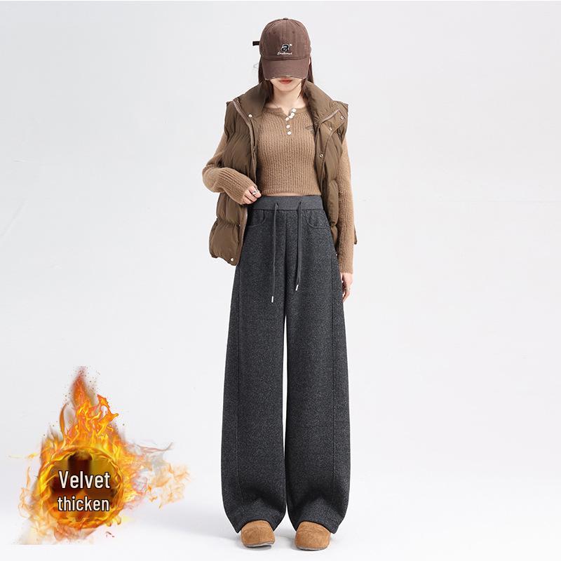 

Women s High-Waist Woolen Fleece-Lined Pants - Winter Style, Slim-Fit, Versatile, Thick & Straight-Leg Design 2XL (70-80 kg)