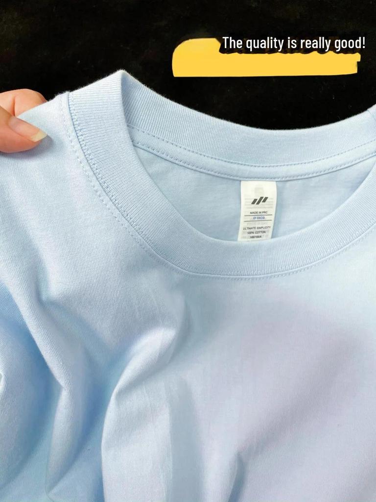 Women's Light Blue Loose Cotton Short-Sleeve T-Shirt - 2025 Summer All-Match Casual Commuting Slim Top
