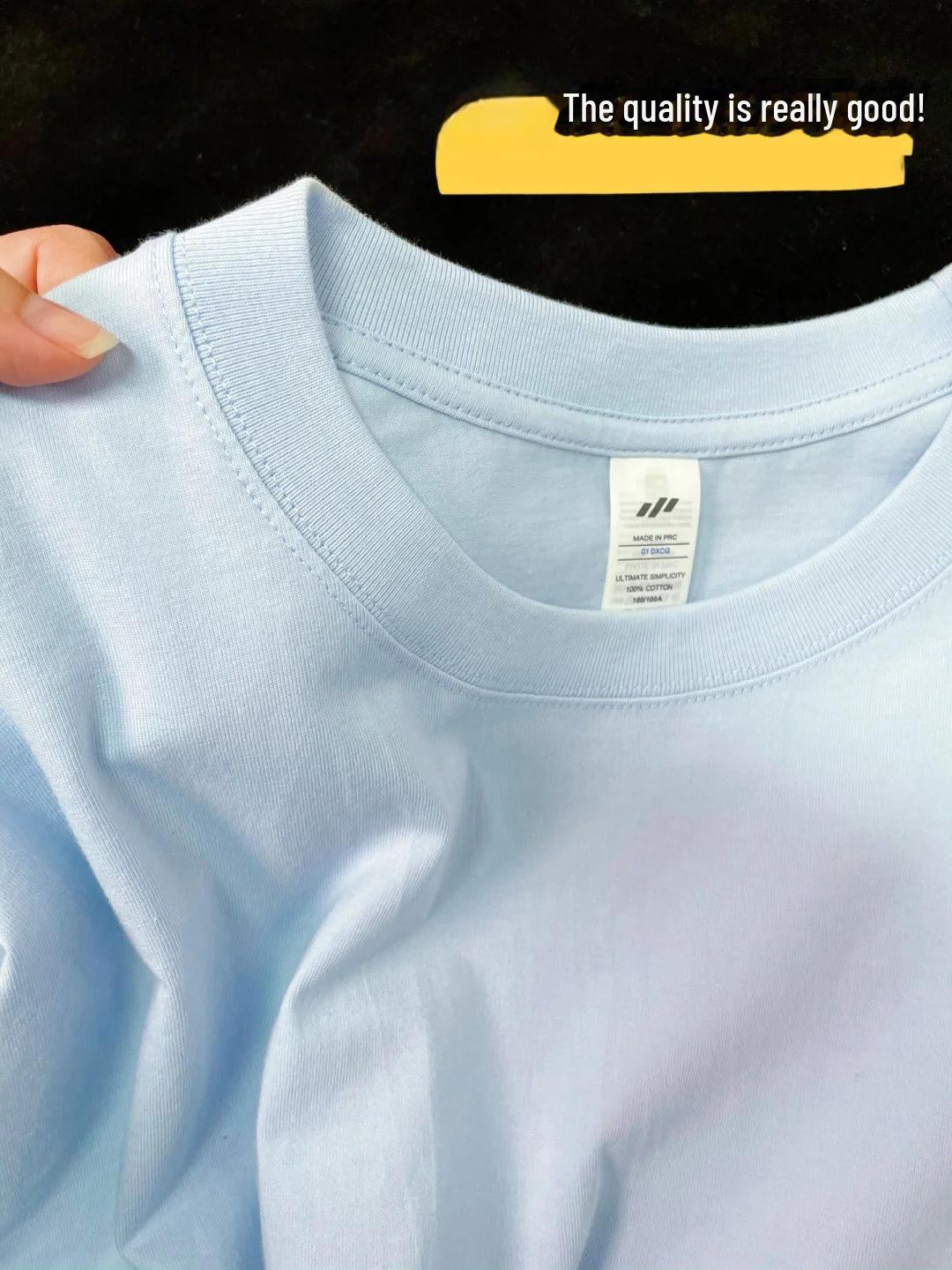 

Женская светло-голубая свободная хлопковая футболка с коротким рукавом - 2025 Лето Универсальный повседневный тонкий топ для поездок на работу 3XL светло-синий