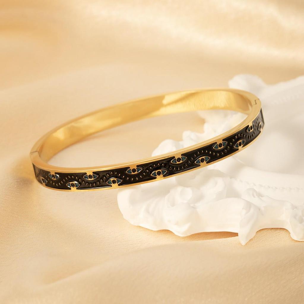 18k Gold-Plated Stainless Steel Open Bracelet - European & American Style, Light Luxury Women's Jewelry