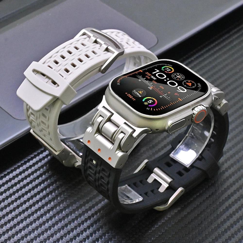 Silicone Bracelet Band for Apple Watch Ultra 2 Series 9 8 7 6 5 4 Se 3 Titanium Color Strap for Iwatch Ultra2 49mm 45mm 44 42mm
