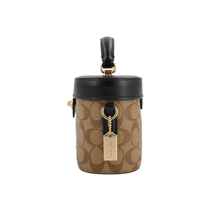 Coach Kay 20 Classic Full-Print Logo Box Bag Single Shoulder Crossbody Bag PVC with Leather Handbag Small Female Black and Brown Patchwork Pattern