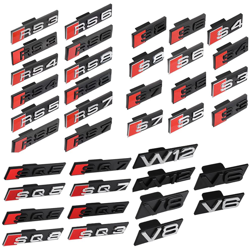 3D S3 S4 S5 S6 S7 S8 Logo ABS Car Front Grille Badge Sticekr Decoration For Audi SQ3 SQ5 SQ7 SQ8 W12 V6 RS3 RS4 RS5 RS6 RS7 RS8