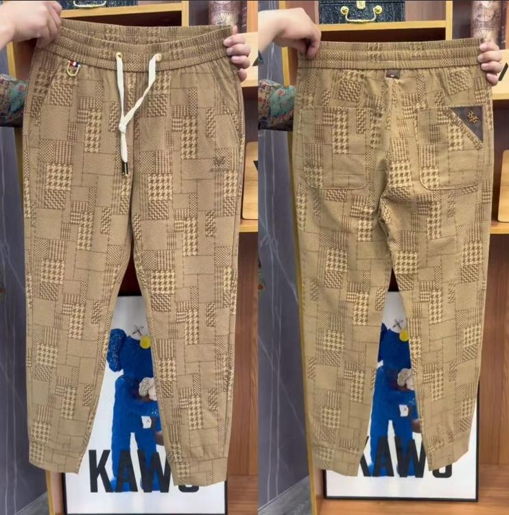 Men's pants Elastic quick-drying sports casual pants Plaid embroidered trendy fashion versatile handsome leggings
