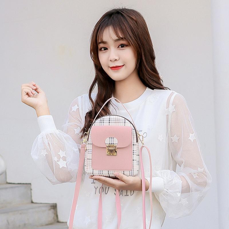 Women's backpack 20 new plaid contrasting color lock shoulder small backpack fashion casual mobile phone bag gift bag