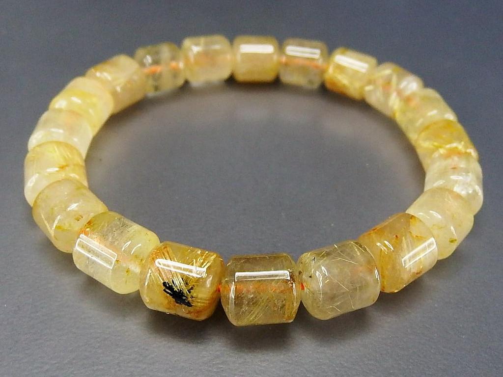 [Stone Town] Rare Gold Rutilated Quartz Cylindrical Bracelet with Many Needles, Approx. 8mm, Natural Stone, Good Fortune, Health, and Power Stone