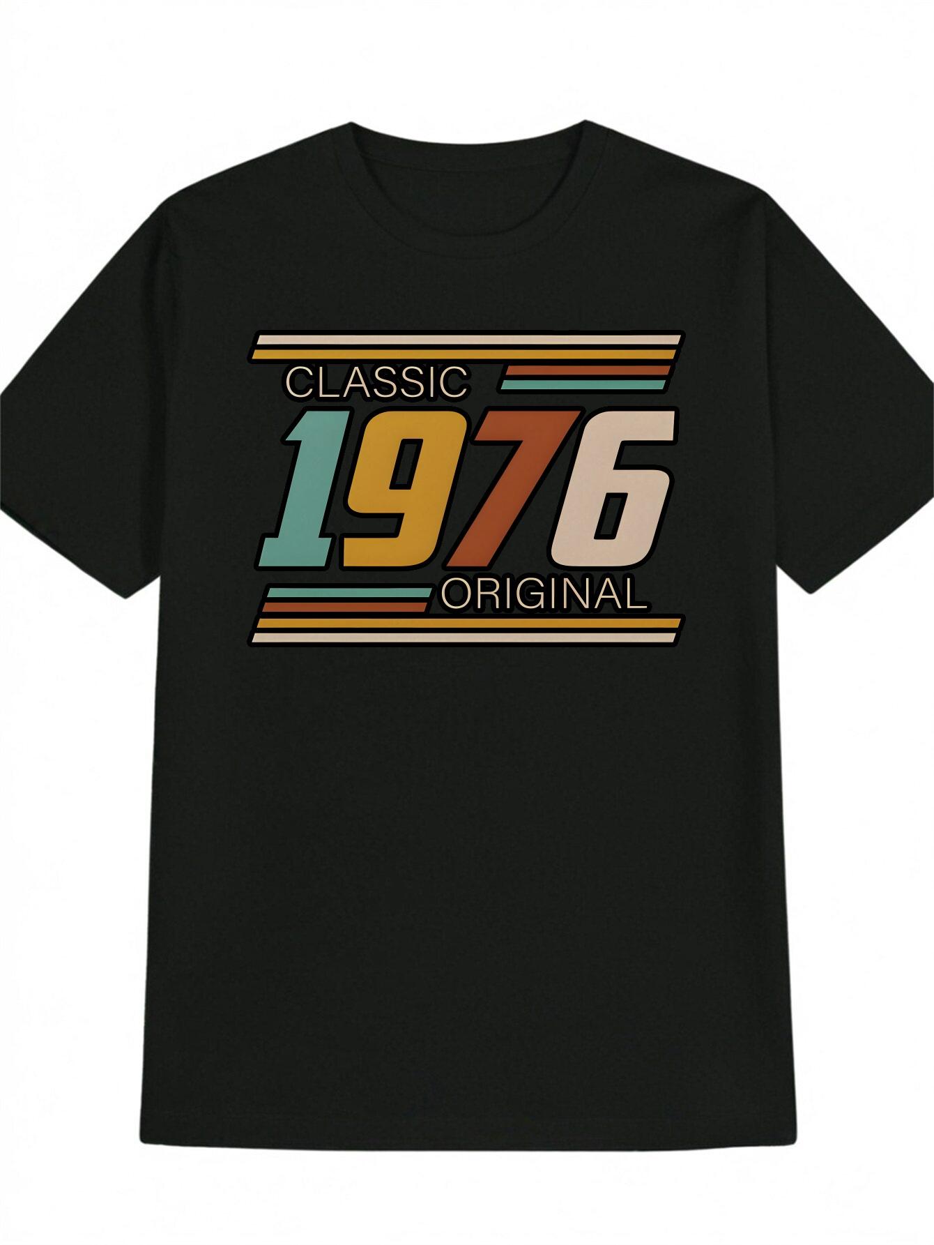 

Classic 1976 Graphic T-shirt - Black with Colorful Stripes & ORIGINAL Print S