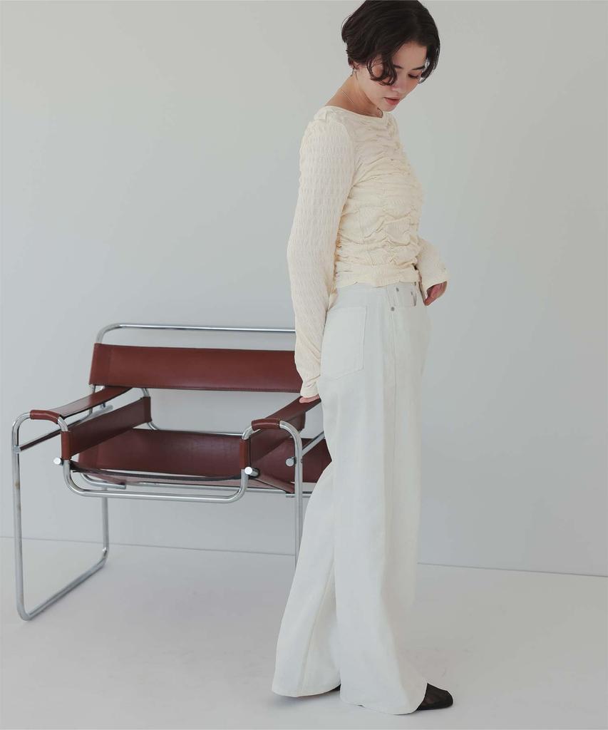 Titibait Long Sleeve Shirred Top Free Ivory Women's AFXP4259, Size,