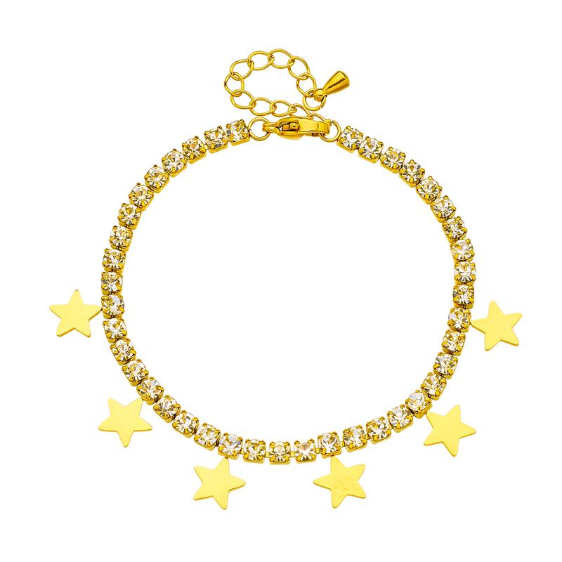 DIEYURO 316L Stainless Steel Star Pentagram Zircon Pendant Necklace Bracelets For Women Girl New Waterproof Choker Jewelry Set