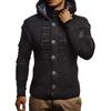 Men's Solid Color Button Sweater Men's Hooded Knitted Fleece-lined Cardigan Jacket
