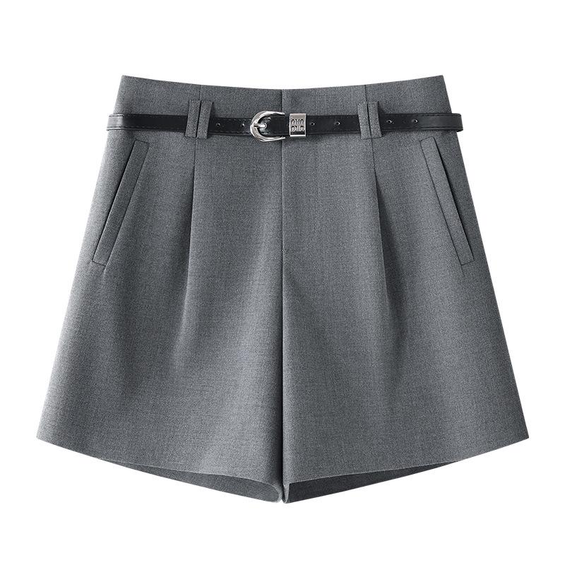 

Women s Gray A-Line High Waist Loose Fit Suit Shorts for Spring/Summer 2025 L чёрный