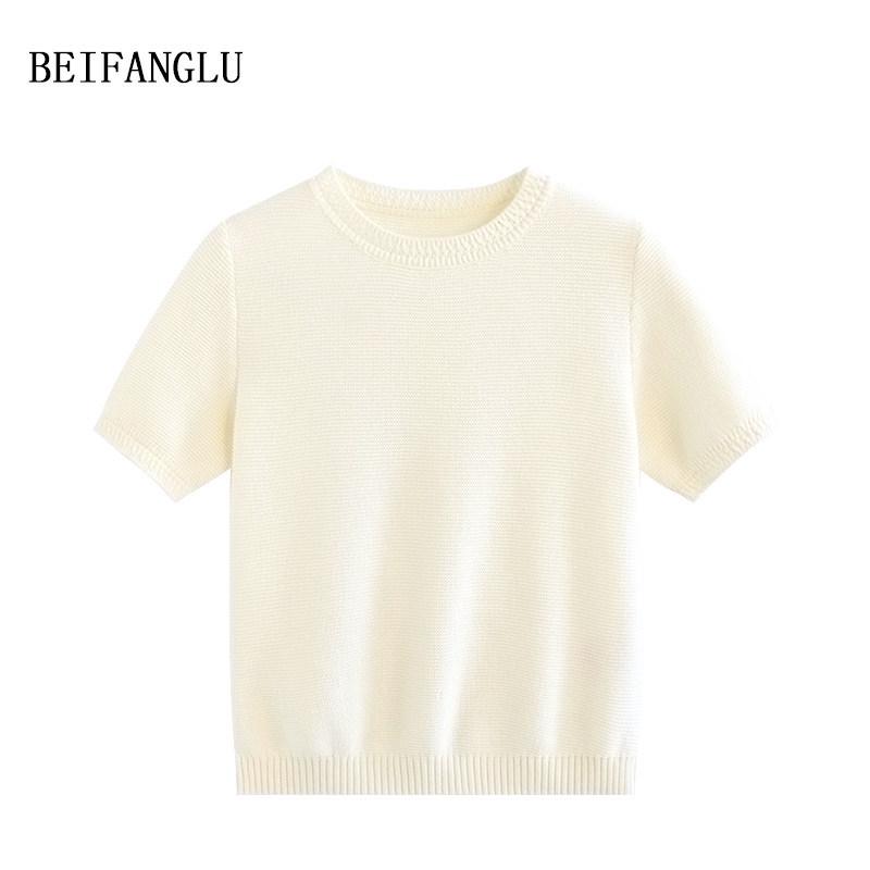 Northern Deer Gentle Cloud White Cotton Triacetate Short Sleeve Knitwear - Early Spring 2025 Temperament Texture
