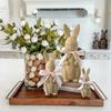 3-piece Easter Bunny Ornament Decoration With Rattan Effect Resin Easter Bunny Garden Statue With Bow