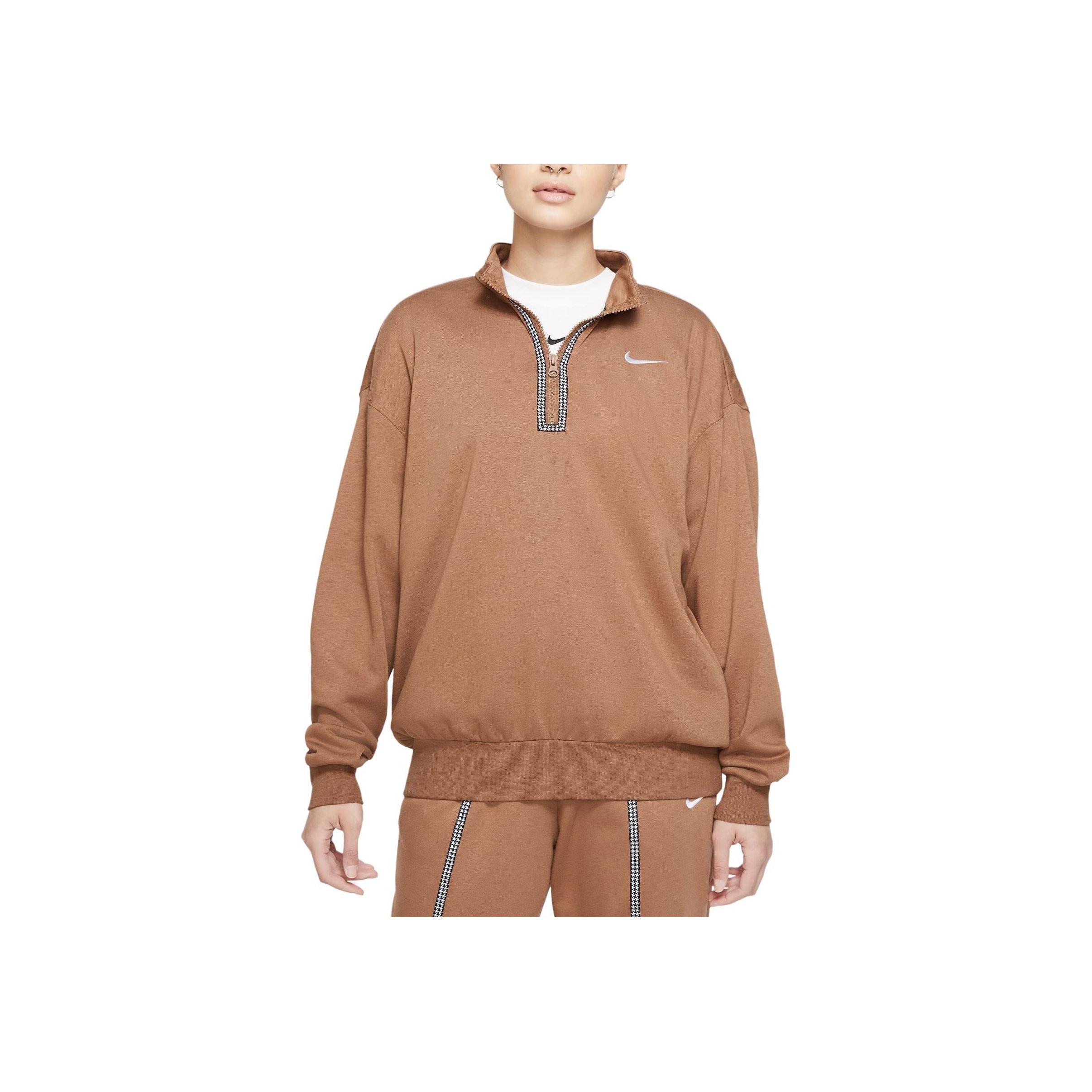 

Nike Icon American Vintage свободная вязка воротник стойка спортивная повседневная толстовка женская толстовка темно-коричневая белая DD5032-256