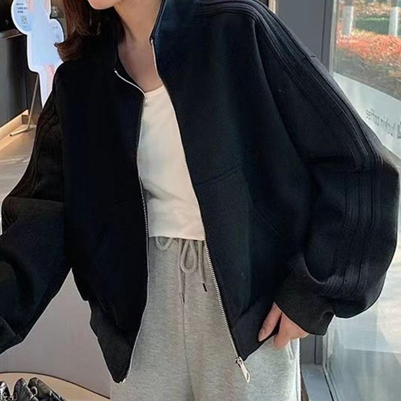 Damen Stehkragen Locker Reißverschluss Freizeitjacke