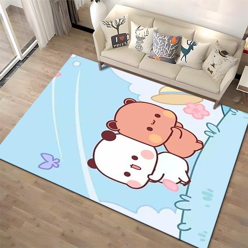 Cute Cartoon Panda and Bear Design Carpet with Butterflies and Sky Background Suitable for Use As an Anti-slip1 For1room and Bedroom Sofas