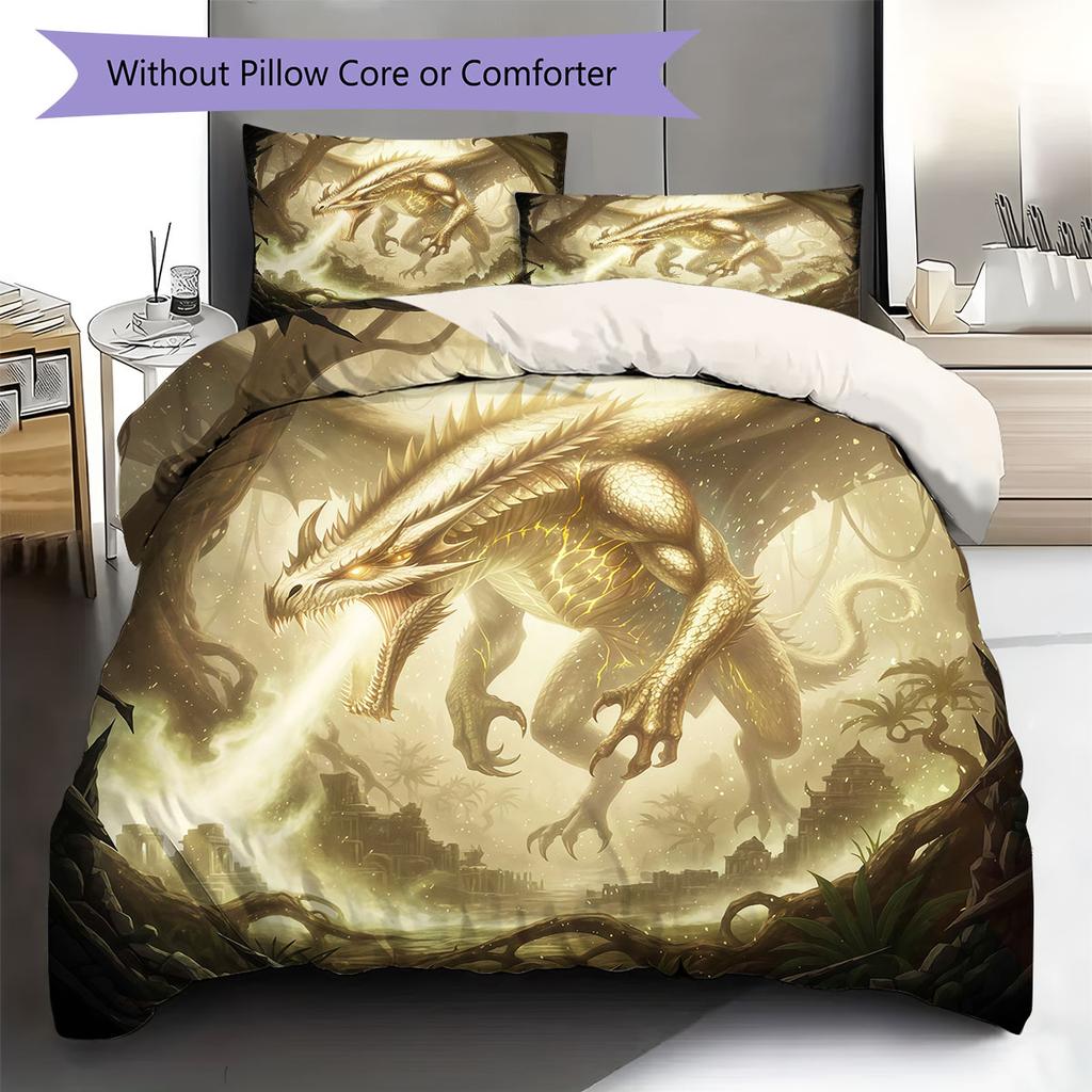 Theevildragon Pattern Bedding Quilt Set Quilt Cover Pillowcase Home Decoration Birthday Gift (1 * duvet cover + 2 * pillowcase, without core)