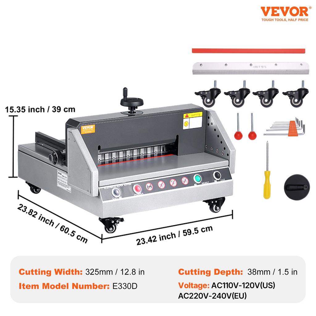 VEVOR Electric Paper Cutter, 13" /330.2mm Cutting Width, 1.57"/40mm Cutting Thickness, Desktop Paper Cutting Machine with Button Control