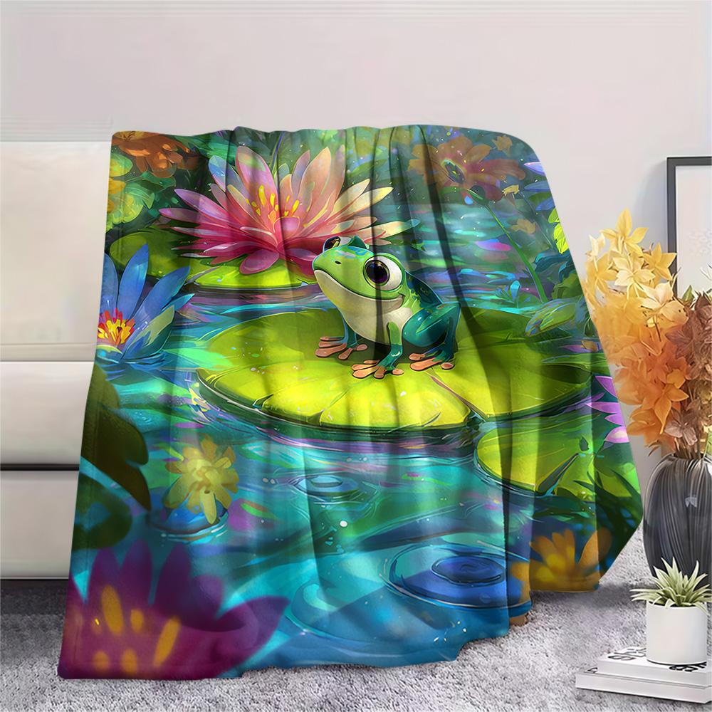Frog Print Flannel Blanket, High quality Comfortable for All Seasons, Home Decor, Warmth and Comfort, Perfect for Christmas Gifts