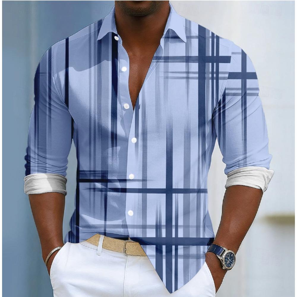 Men's Stripe Printed Long Sleeve Shirts Casual Cardigan New Button Holiday Fashion Shirts