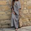 Art Vintage Cotton Linen Striped Long Dress With Loose Fit For Women