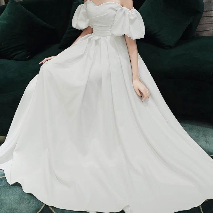 White Evening Dress Women's 1011 New Banquet Temperament Socialite Long Style Can Usually Wear Birthday Shoulder Dress