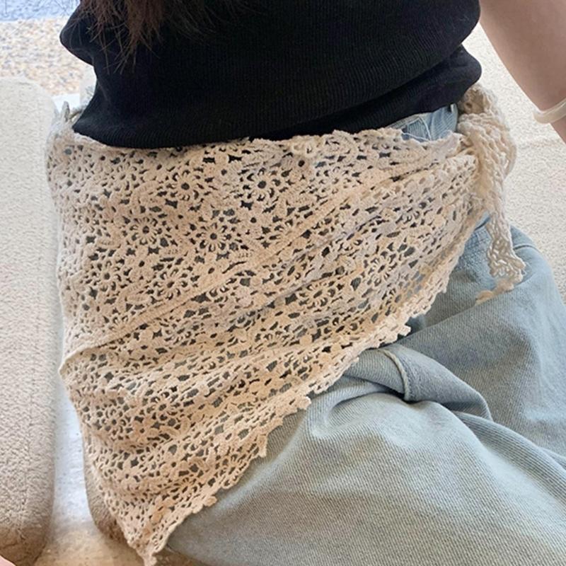 Floral Lace Scarf Korean Style Lightweight Cotton Neckerchief Stylish Shawl for Women Casual Office Party Accessories