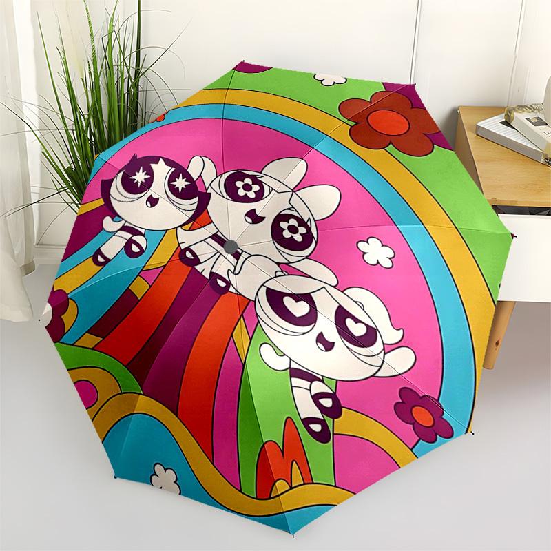 1 Stück Powerpuff Girls Automatisches Öffnen und Falten Regenschirm mit 8-Speichen Eisenrahmen - Outdoor für Fans, Reisende, Alltagsgebrauch, Festivalgeschenk.P003