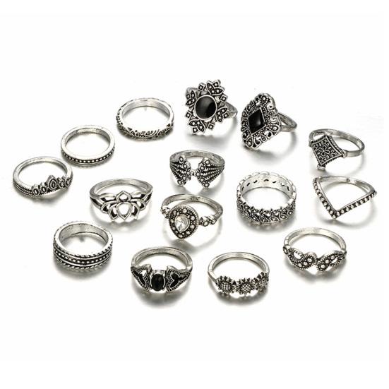 Comfortable Opening Ring Rhinestone Inlay Alloy Stackable