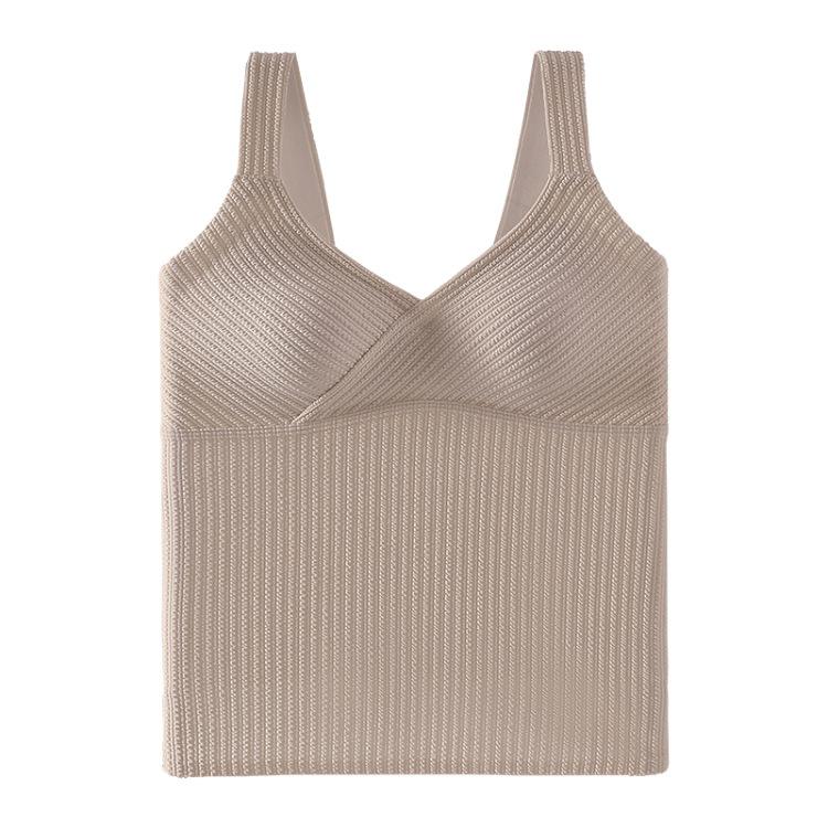 New V-neck thermal vest with chest pad, tube top, beautiful back sling, women wear seamless inner wear in autumn and winter