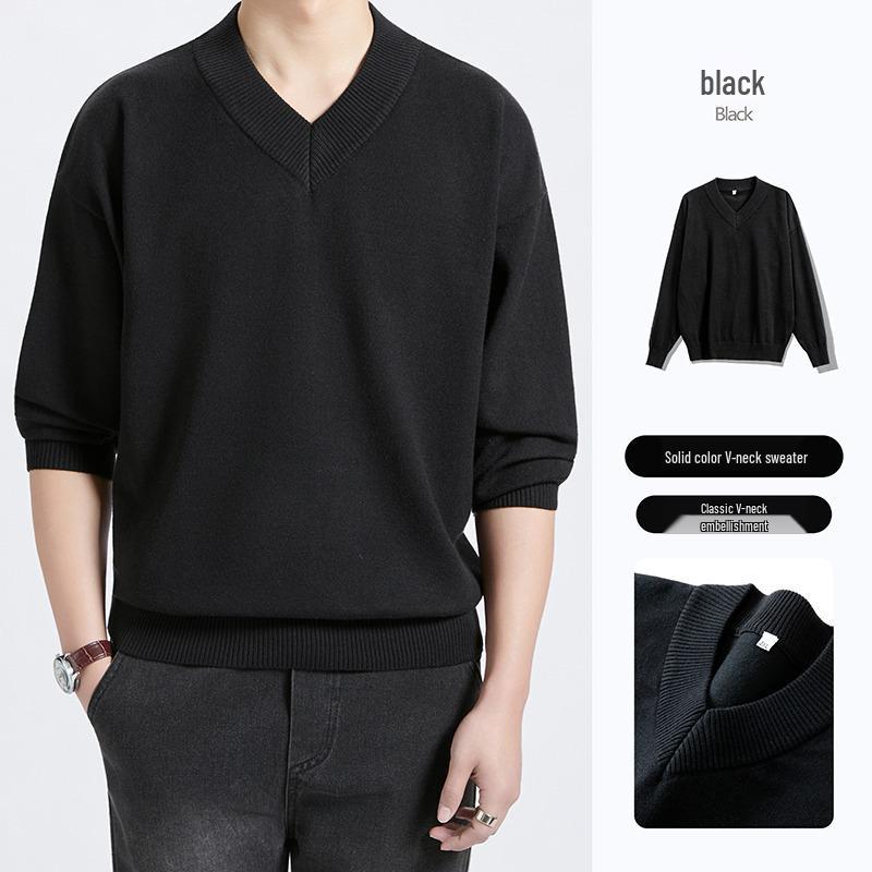 Unisex Solid Color V-Neck Knit Sweater - Trendy Korean Style, Versatile & Casual, Loose Long-Sleeve Top
