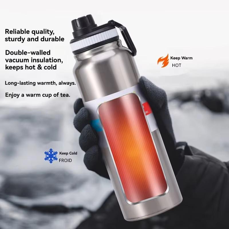 Vacuum Insulated Stainless Steel Thermal Bottle 600-1000ML for Sports and Car Travel, Maintains Beverage Temperature