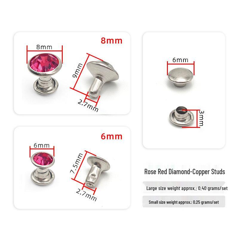 6-8mm Colored Silver Edge Tube Studs, Glass Inlaid Rivets for Clothing Decoration.